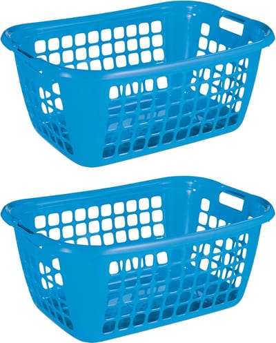 Sunware - Basic wasmand 65cm laag blauw - Set van 2
