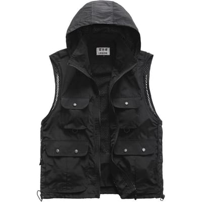 Capuchon Multi Pockets Vesten Voor Mannen Vrouwen Vest Fotograaf Reporters Vrijwilligers Vest Gereedschap Zakken Werk Uniformen M zwart