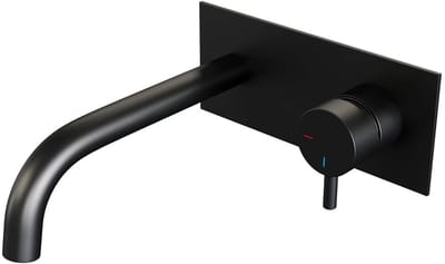 Brauer Black Edition Inbouw Wastafelmengkraan met Gebogen Uitloop en Afdekplaat Model B1 Mat Zwart