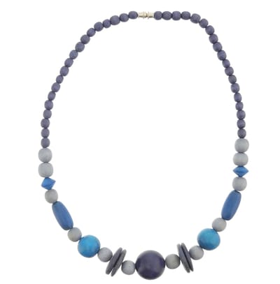 Behave – Ketting – Hout – Blauw;Grijs – 48 cm – Nikkelvrij – Handgemaakt