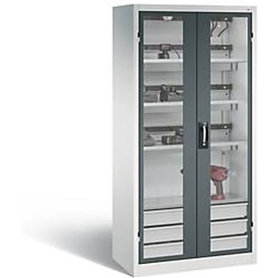 C+P Comfort acculaadkast met kijkvenster van acrylglas, H 1950 x B 930 x D 500 mm, lichtgrijs/antraciet