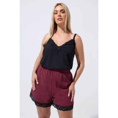 Limited Collection Bordeauxrode Shorts Met Kanten Rand Size 38