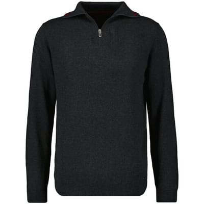 Ragman Trui Zip Collar Knitted Cotton Cashmere Antraciet / male
