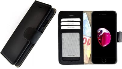 Echt Leder Hoesje Met de Handgemaakte Zwart Wallet Bookcase Pearlycase® Hoesje Geschikt voor iPhone 6/6S- iPhone SE (2020) - iPhone 7/8