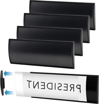 Naambordjes Houder - Naamplaten - Kantoor Deur - Aluminium Gebogen Design - 8x3 Inch - Zwart