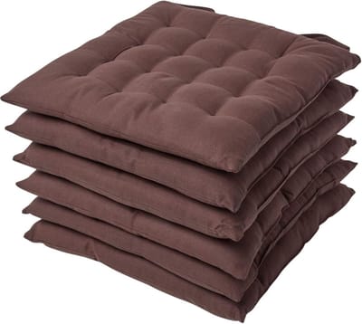 Homescapes stoelkussens – set van 6 zitkussens – katoen – 40x40 cm – bruin – met lint – voor eetkamer & buitengebruik