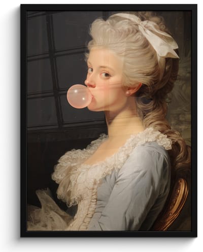 Poster in lijst - Fotolijst 60x80 cm - Posters - Vrouw - Barokjurk - Kauwgom - Posterlijst zwart - Decoratie - Wanddecoratie woonkamer - Muurdecoratie slaapkamer