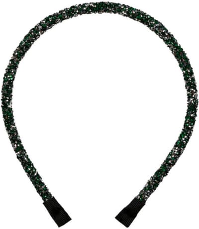Lajetti Glitter Haarband Dames Zilver met Groen - Skinny Diadeem