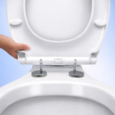 ARVO Softclose toiletbril – snelsluiting met één knop, ovale O-vormige thermoplastische zitting, verstelbare 360° scharnieren, eenvoudig te reinigen, universele pasvorm met roestvrijstalen doppen