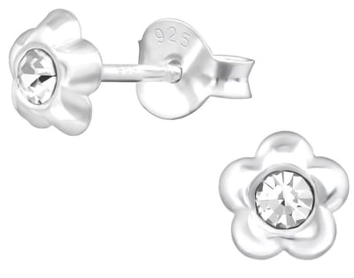 Joy|S - Zilveren bloem oorbellen - 5 mm kristal - voor kinderen