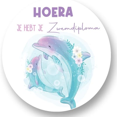 10 x Sticker Zwemdiploma - Sticker - zwemdiploma - Dolfijn - cadeausticker - sticker - 40 mm - Sluitzegel - Sluitsticker - Cadeausticker - RoNa Design