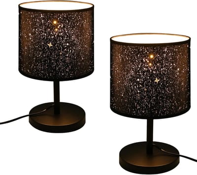 Glitzerlife - Vintage Ster Design -2 Stuks Tafellamp - Landelijk Retro Stijl Schemerlampje Slaapkamer - Stof Zwart Goud - E27 Fitting - Nachtkastlamp voor Slaapkamer Woonkamer Hotel Café - Exclusief lamp
