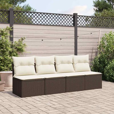 vidaXL - Tuinbank - 4-zits - met - kussens - poly - rattan - bruin
