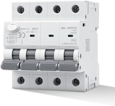 Aardlekschakelaar RCBO - Stroomonderbreker Fi - Circuit Bescherming - Type A Lekbeveiliging - 40A 30mA - Grijs