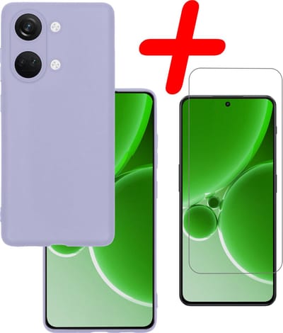 Hoesje Met Screenprotector - Geschikt voor OnePlus Nord 3 - Sterk & Shockproof - Back Cover - Siliconen Case - Telefoon Hoes - Lila