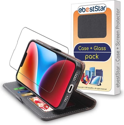 ebestStar - Hoes geschikt voor iPhone 14 Plus Apple, Wallet Etui, Book case hoesje, Zwart + Gehard Glas