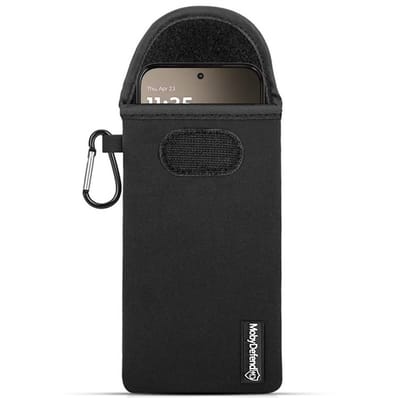MobyDefend Hoesje - Geschikt voor Motorola Moto G67 / G77 / G87 - Neopreen Pouch Met Karabijnhaak - Insteek - Riemlus - Zwart