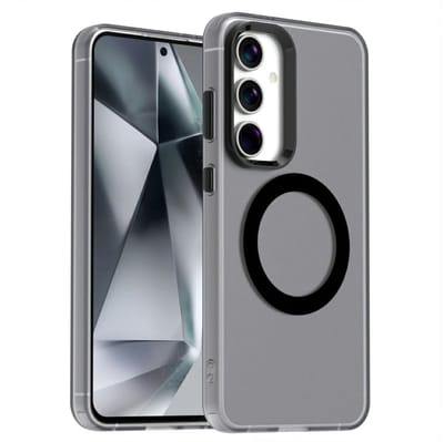 MagSafe Compatibel Backcover Hoesje Geschikt voor Samsung Galaxy S25 / S24 - Zwart & Semi-Transparant Design - Stijlvol & Goede Bescherming