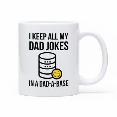 330ml Witte Keramische Mok – I Keep All My Dad Jokes in a Dad-A-Base | Grappige Vaderdag Mok, Humor Cadeau voor Papa