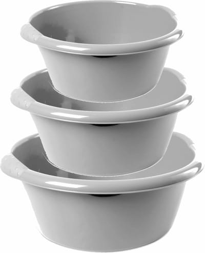 Combi set van 3x stuks ronde afwasteiltjes/afwasbakken in het zilver 3, 6 en15 liter - Kunststof - Schoonmaak/huishouden
