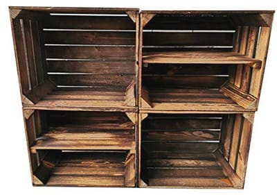 Gevlamde Houten Fruitkisten met Tussenbodem - 50x40x30 cm - Ideaal voor Meubelbouw en Opslag