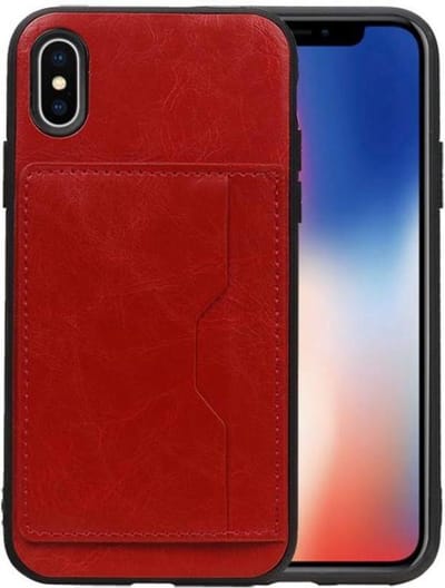 Staand Back Cover met 1 Pasjeshouder Hoesje Geschikt voor iPhone X Rood