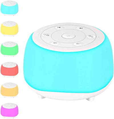 White Noise Machine - Draagbaar Slaapapparaat met 7 Kleuren Nachtlampje en 24 Kalmerende Slaapgeluiden, USB Oplaadbaar met 3 Timerfuncties, Vierkant