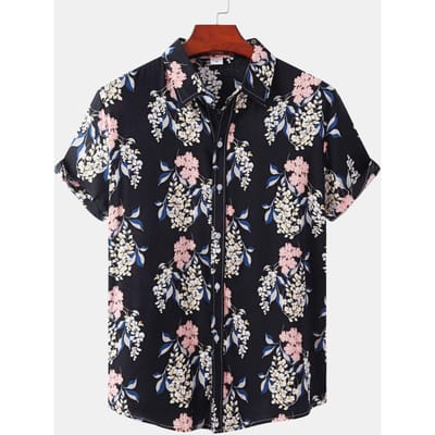Chemise hawaïenne de luxe pour homme Chemises à manches courtes Vêtements de mode pour homme Chemises oversize 2XL black
