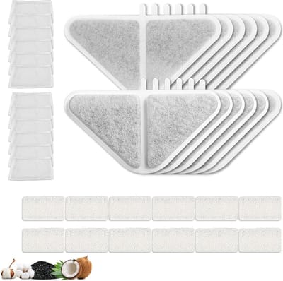 12 stuks kattenfonteinfiltersets voor 7 liter drinkfontein - 5 lagen filtratiesysteem - kokosnootschaal - actieve kool - PP-katoen - filter spons - filterzak