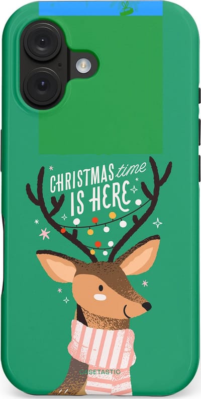 Casetastic hoesje geschikt voor Apple iPhone 16 - MagSafe - Dubbellaagse bescherming - Rudolf het Rendier op het groen - Fashion Case - Turquoise Perzik Donkergroen