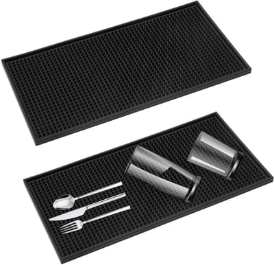 Dailygoods- Afdruipmat Zwart - 2 Stuks 30 x 15 cm - Antislip - Slijtvast PVC - Sneldrogend - Voor Glazen en Servies - Droogmat