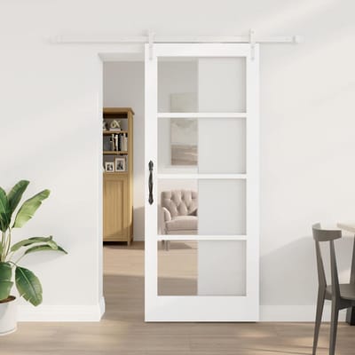 vidaXL - Schuifdeur - 83 - x - 202 - cm - Massief - grenenhout - en - glas - Wit
