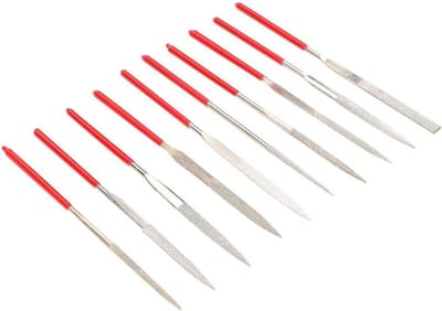 Gitaarvijlen Set - Luthier Gereedschap - Gitaar Reparatie - 10 Verschillende Vormen - 14 cm - Rood Zilver