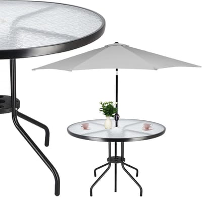 Ronde Tuintafel - Buitentafel Bijzettafel - Buiten Zitten - Gehard Glas - 90 x 72 cm - Zwart