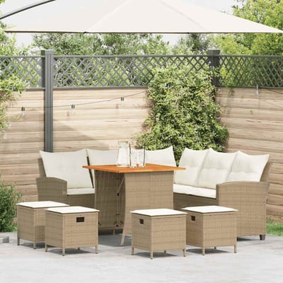 vidaXL - 6-delige - tuinbankset - met - kussens - L-vormig - beige - polyrotan