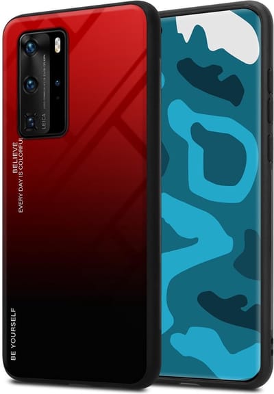 Cadorabo Hoesje geschikt voor Huawei P40 PRO / P40 PRO+ in ROOD - ZWART - Tweekleurige beschermhoes van TPU-silicone Case Cover en achterzijde van gehard glas