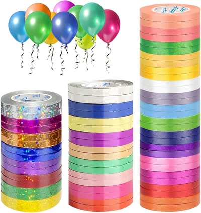 Kleurige Krullint Set van 64 Rollen, 10m per Rol, Perfect voor Cadeaus, Ballonnen en Creatieve Projecten