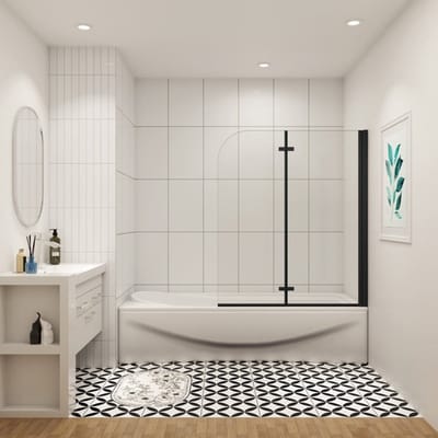 Badwand Black Crocus 2-Delig 90X140 6Mm Helder Glas Antikalk Mat Zwart