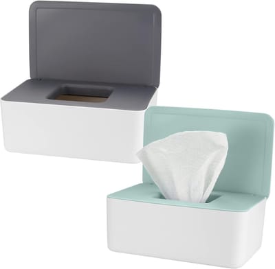 Doekjeshouder - Billendoekjes box - Vochtige doekjes houder - Doekjesdoos - Set van 2 - Met deksel - Stofdicht - Voor badkamer, baby en kantoor - Wit