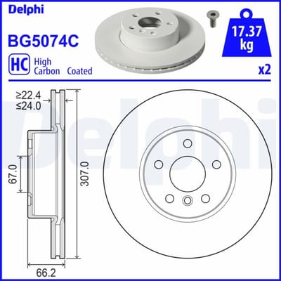 Remschijf DELPHI BG5074C, 2 stuk