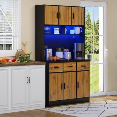 STILVORA Dressoirs - Multifunctioneel Buffet Met 3 Laden En LED-Functie - Kabeldoorvoeren En Stopcontacten - Geschikt Voor Keuken En Eetkamer - 100x40x180 cm - Spaanplaat + MDF - Onbehandeld