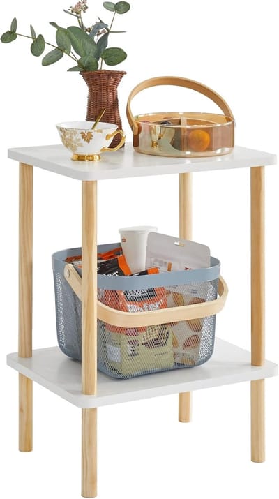Minimalistische 2-laags bijzettafel met opbergruimte voor kleine ruimtes