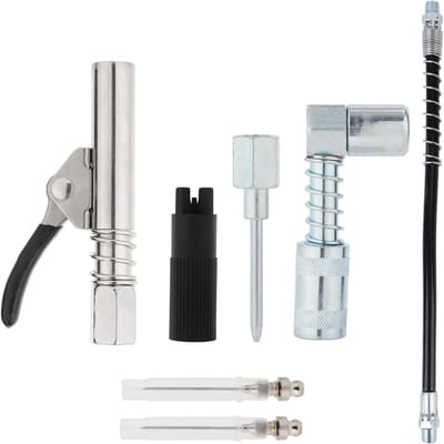 Vetspuit Accessoire Kit - Smeerset Vetpistoolonderdelen - Machineonderhoud - Complete 7-delige set - 29cm slang - Zilver en zwart