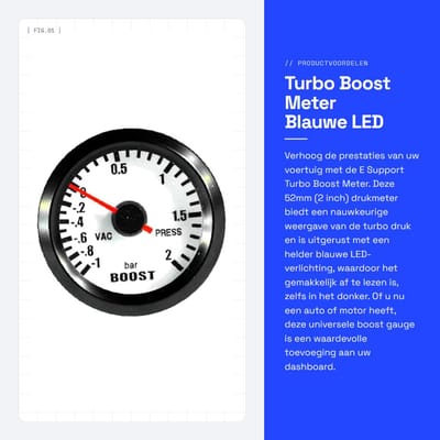 Dailygoods - Turbo Boost Meter - Blauwe LED - 52mm Formaat - Drukmeter voor Auto's - Ideaal voor Tuning - Prestatietuning