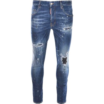 Dsquared2 Skater Jeans Destroyed Reinforced Paint Splash Effect Blauwe Jeans