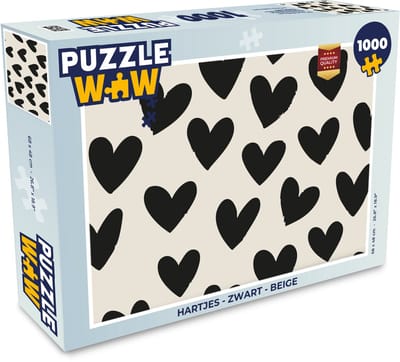 Puzzel Hartjes - Zwart - Beige - Legpuzzel - Puzzel 1000 stukjes volwassenen