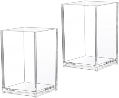 Set of 2 Transparent Acrylic Pen Holders – Multifunctional Desk Organiser for Pens, Pencils, Makeup Brushes and Office Supplies (10 x 6.5 x 6.3 cm)