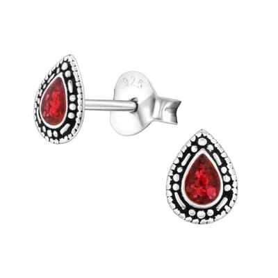 Aramat Jewels | Oorbellen | Zilveren Bali Druppel Oorbellen – Glitter Emaille – 6x4mm | Rood | |4mm | Zilver | Volwassenen | Verkleurd niet