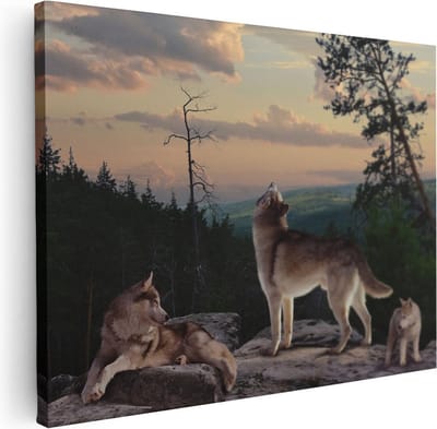 Artaza Canvas Schilderij Wolf - 80x60 cm - Wanddecoratie Dieren - Muurdecoratie Bos - Schilderijen Op Canvas Natuur
