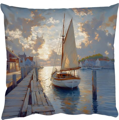 Sierkussens - Kussentjes Woonkamer - 50x50 cm - Zeilboot - Zon - Pier - Hout
